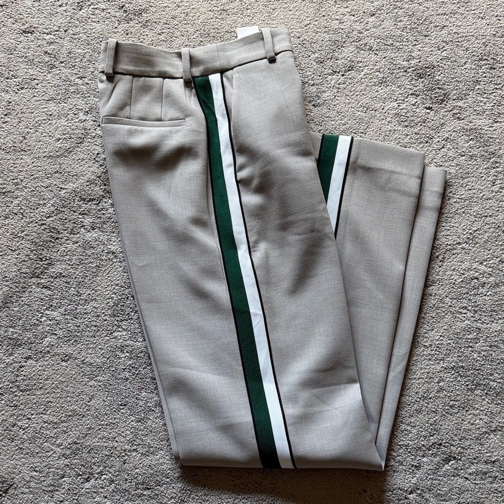 Aritzia Light Gray Trousers with Green and White Stripe